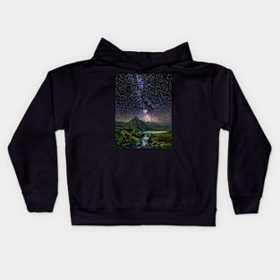 Milky Way Rising over Welsh Mountains and Lake Kids Hoodie